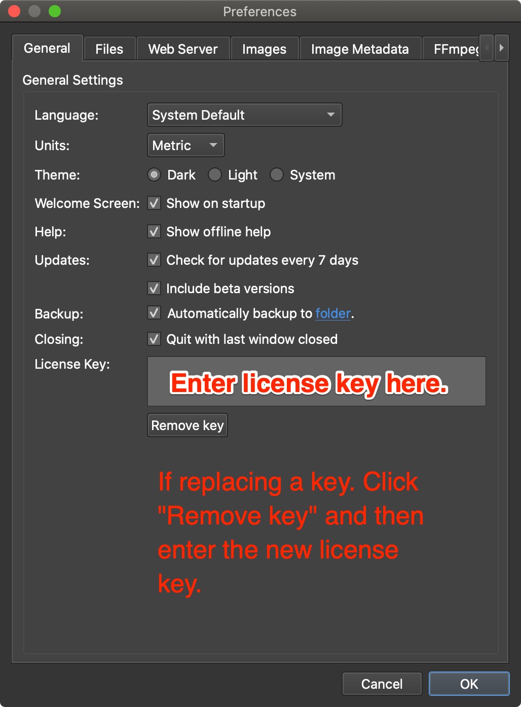 Enter License Key in Settings