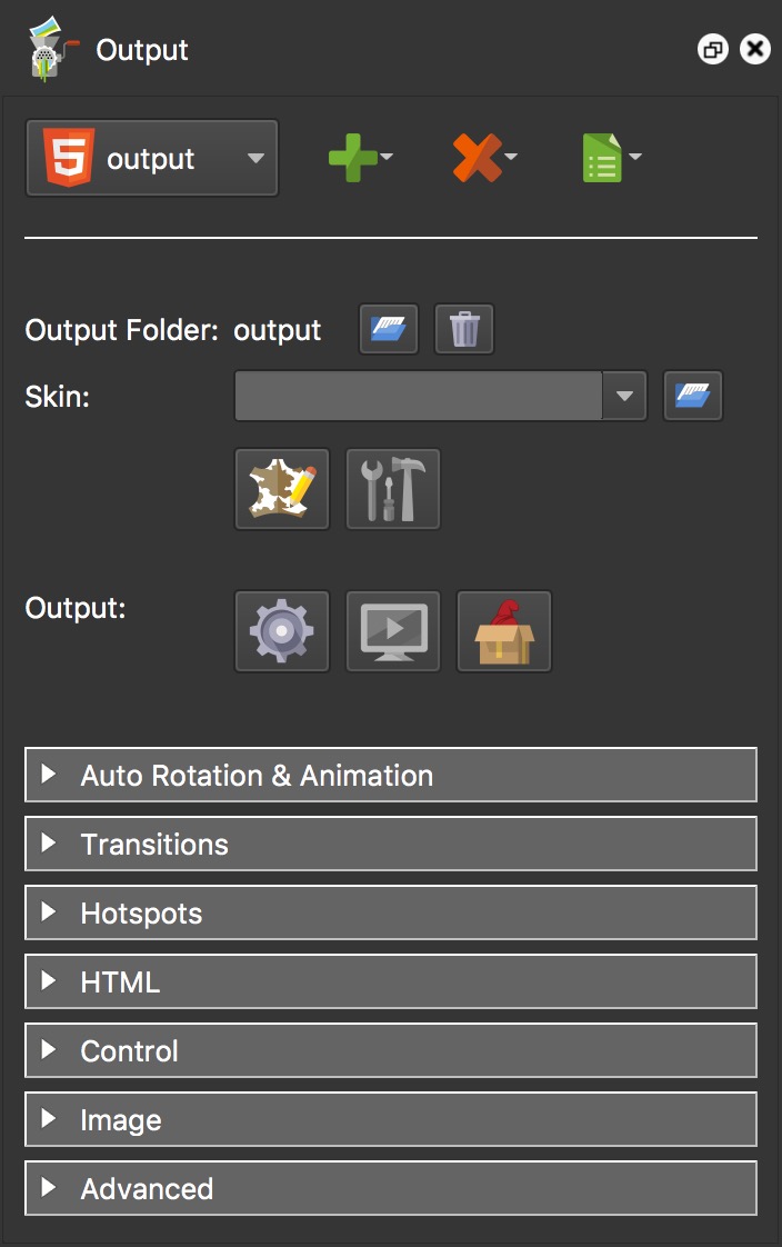 Output panel with output format