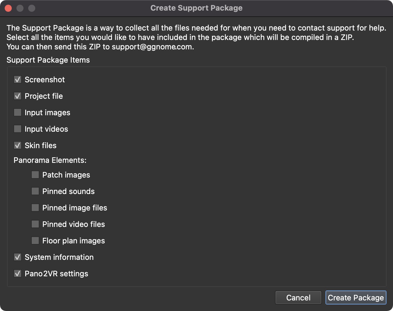 Support Package Dialog